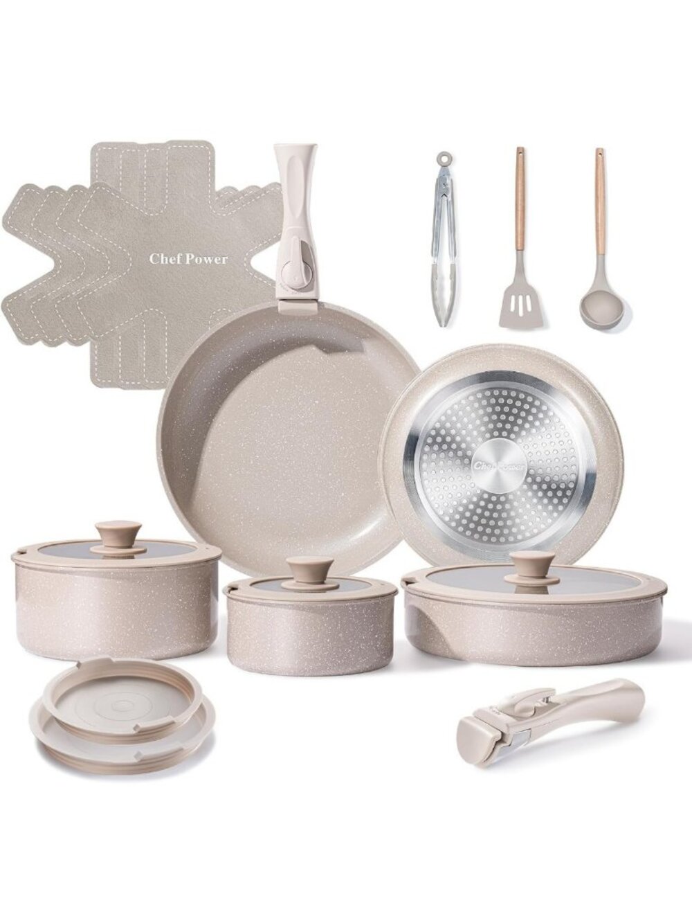 19-Piece Ceramic Nonstick Cookware Set, Detachable Pots & Pans for Easy Cooking